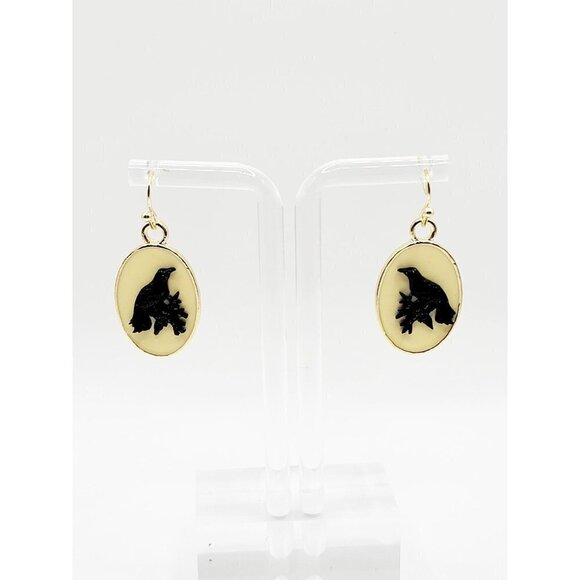 Halloween 3D, Dimensional Crow Dangle Earrings Retro Style - Picture 2 of 5